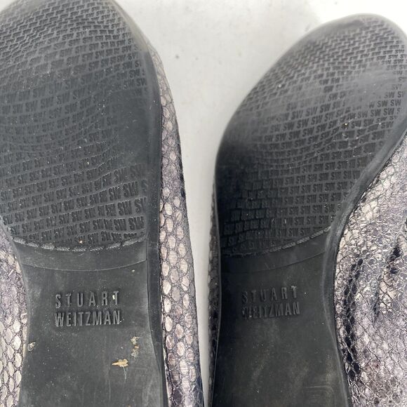 Stuart Weitzman Faux Snakeskin Silver Metallic Ballet Flats Women's Size 8.5 - Picture 6 of 8
